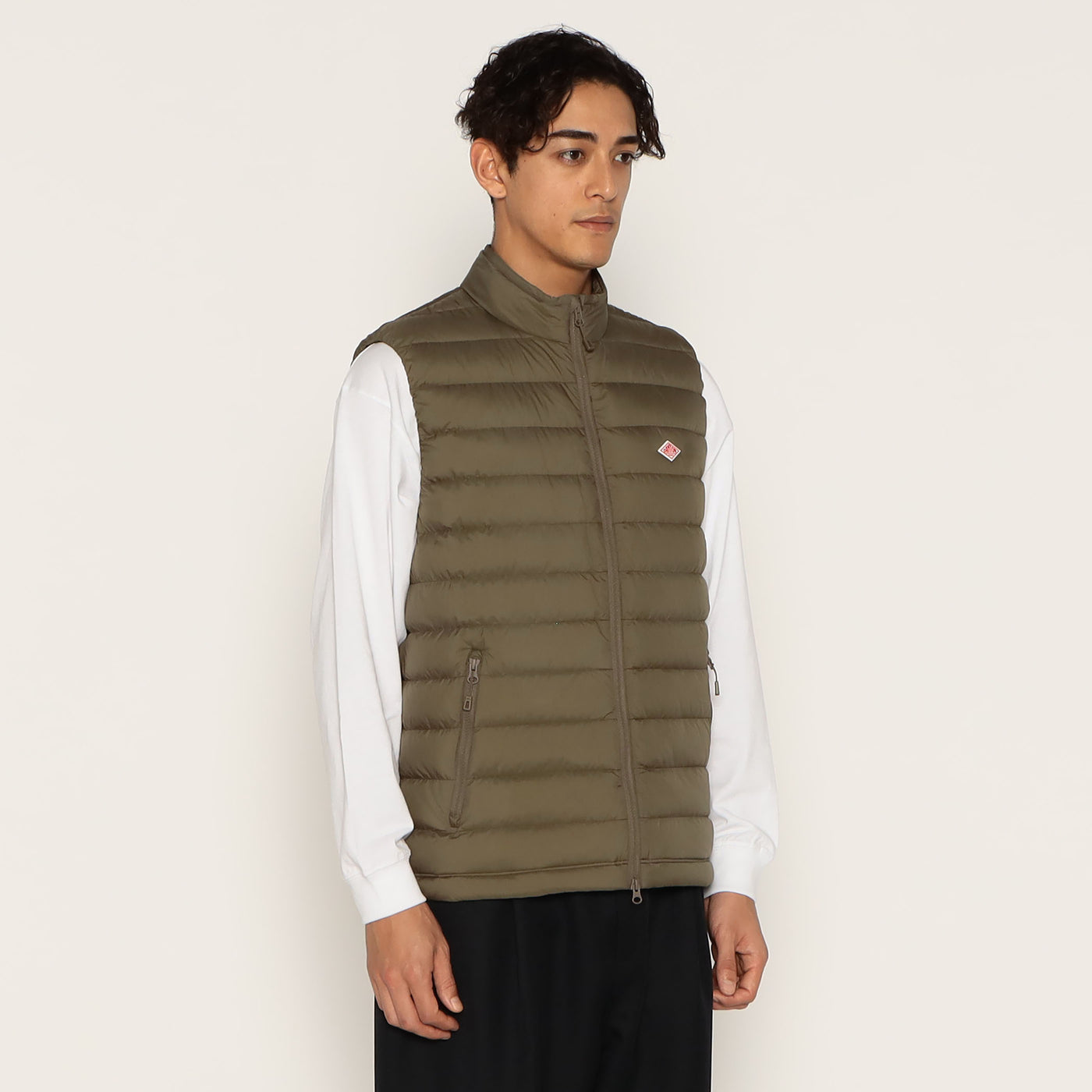 MEN'S NYLON TAFFETA MIDDLE DOWN STAND COLLAR VEST