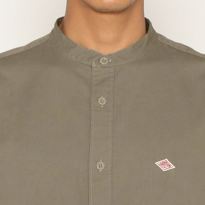 MEN'S COTTON TWILL BAND COLLAR SHIRT