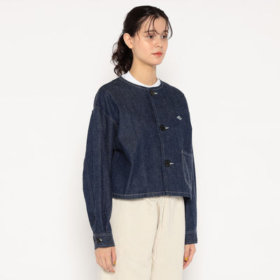 WOMEN'S DENIM COLLARLESS SHORT JACKET