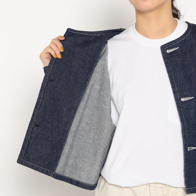 WOMEN'S DENIM COLLARLESS SHORT JACKET