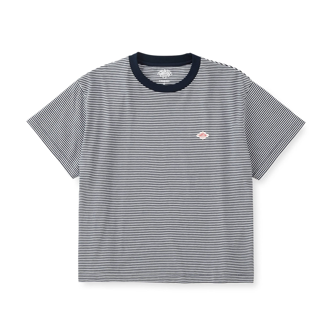 WOMEN'S SHORT SLEEVE SEMI CROP T-SHIRT STRIPE