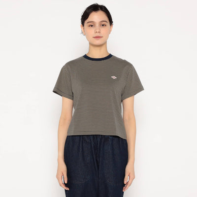 WOMEN'S SHORT SLEEVE SEMI CROP T-SHIRT STRIPE