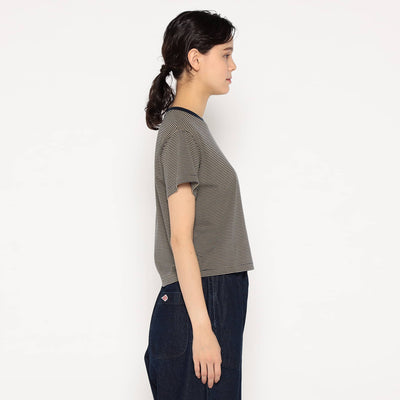 WOMEN'S SHORT SLEEVE SEMI CROP T-SHIRT STRIPE