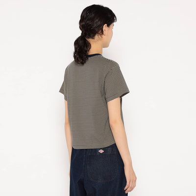 WOMEN'S SHORT SLEEVE SEMI CROP T-SHIRT STRIPE