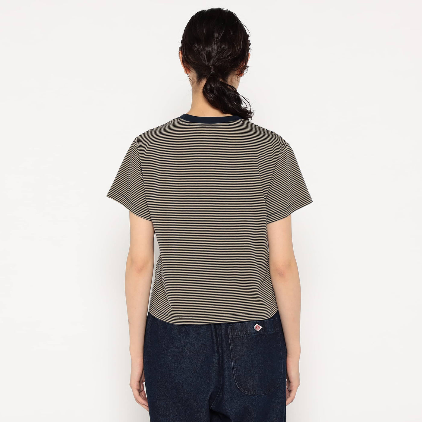 WOMEN'S SHORT SLEEVE SEMI CROP T-SHIRT STRIPE