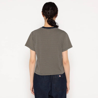WOMEN'S SHORT SLEEVE SEMI CROP T-SHIRT STRIPE