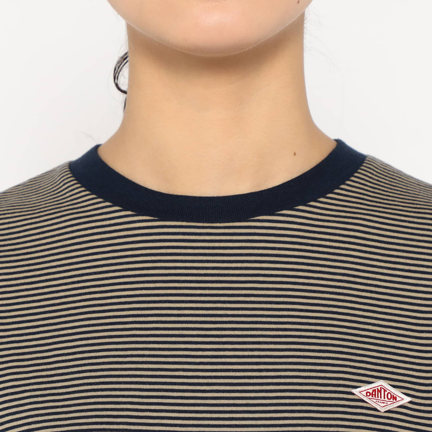 WOMEN'S SHORT SLEEVE SEMI CROP T-SHIRT STRIPE