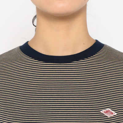 WOMEN'S SHORT SLEEVE SEMI CROP T-SHIRT STRIPE