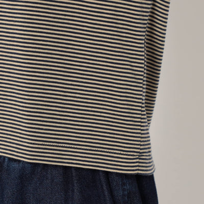 WOMEN'S SHORT SLEEVE SEMI CROP T-SHIRT STRIPE
