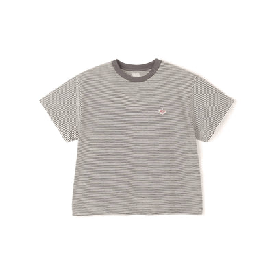 WOMEN'S SHORT SLEEVE SEMI CROP T-SHIRT STRIPE