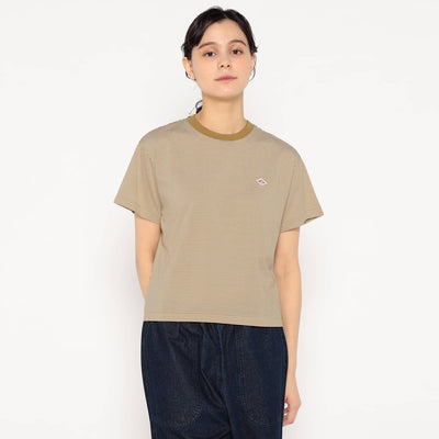 WOMEN'S SHORT SLEEVE SEMI CROP T-SHIRT STRIPE