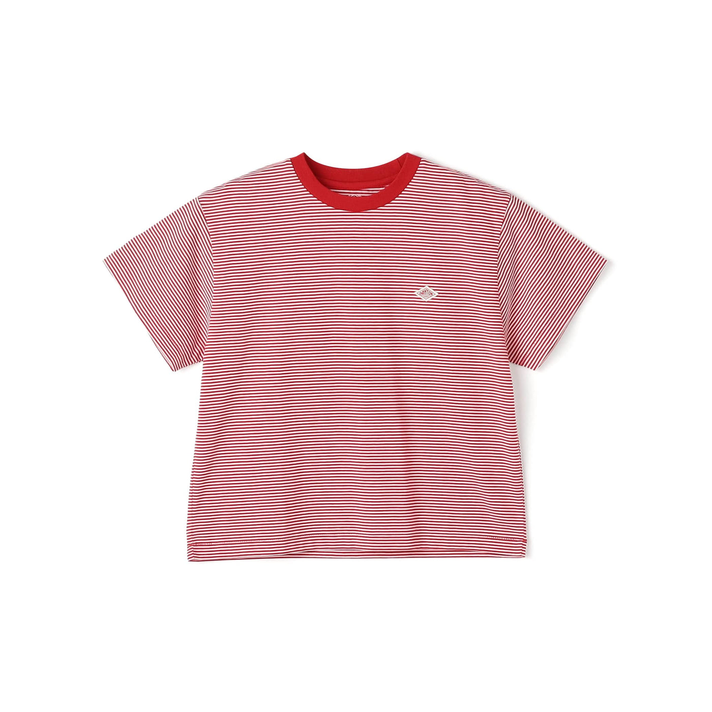 WOMEN'S SHORT SLEEVE SEMI CROP T-SHIRT STRIPE