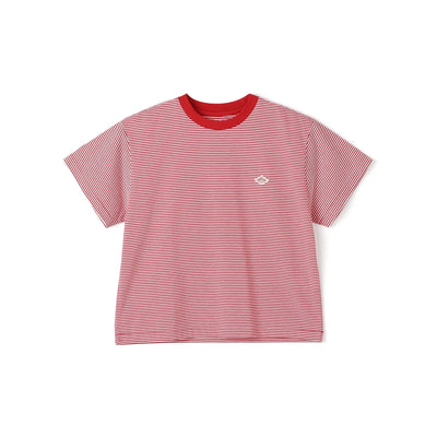 WOMEN'S SHORT SLEEVE SEMI CROP T-SHIRT STRIPE