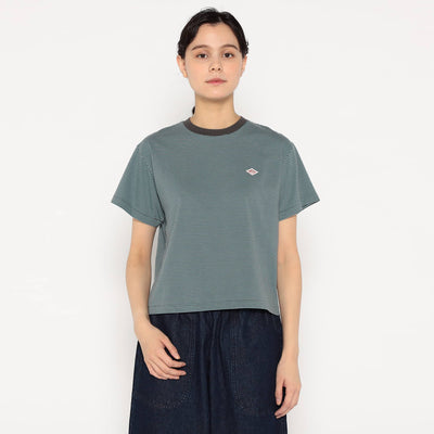 WOMEN'S SHORT SLEEVE SEMI CROP T-SHIRT STRIPE