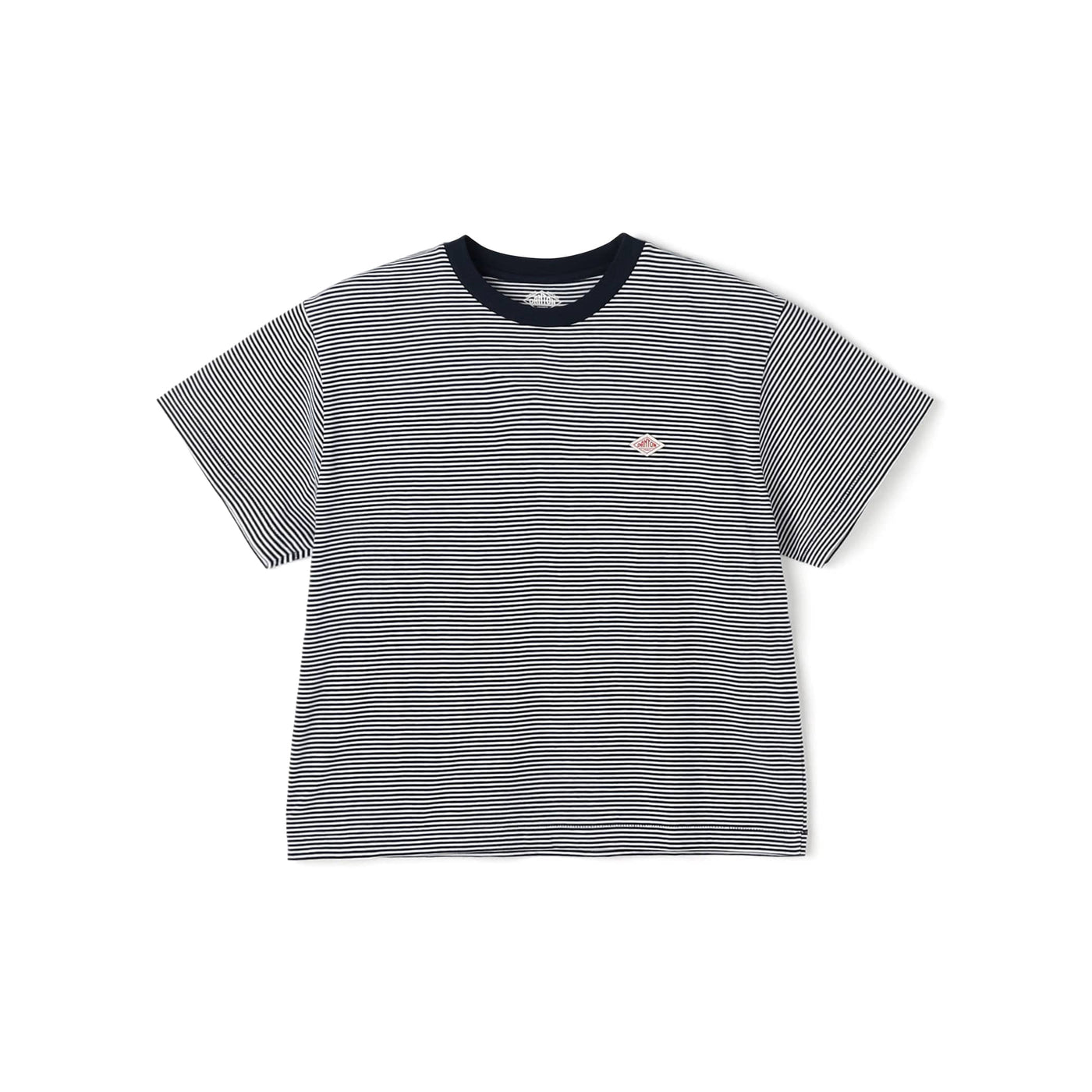 WOMEN'S SHORT SLEEVE SEMI CROP T-SHIRT STRIPE