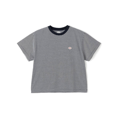 WOMEN'S SHORT SLEEVE SEMI CROP T-SHIRT STRIPE