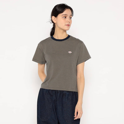 WOMEN'S SHORT SLEEVE SEMI CROP T-SHIRT STRIPE