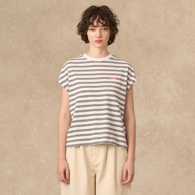 WOMEN'S COTTON JERSEY DOLMAN SHORT T-SHIRT STRIPE