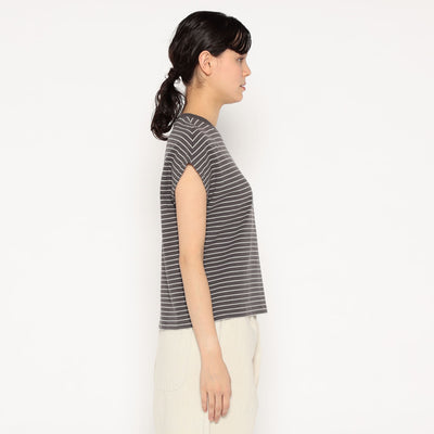 WOMEN'S COTTON JERSEY DOLMAN SHORT T-SHIRT STRIPE