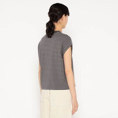 WOMEN'S COTTON JERSEY DOLMAN SHORT T-SHIRT STRIPE