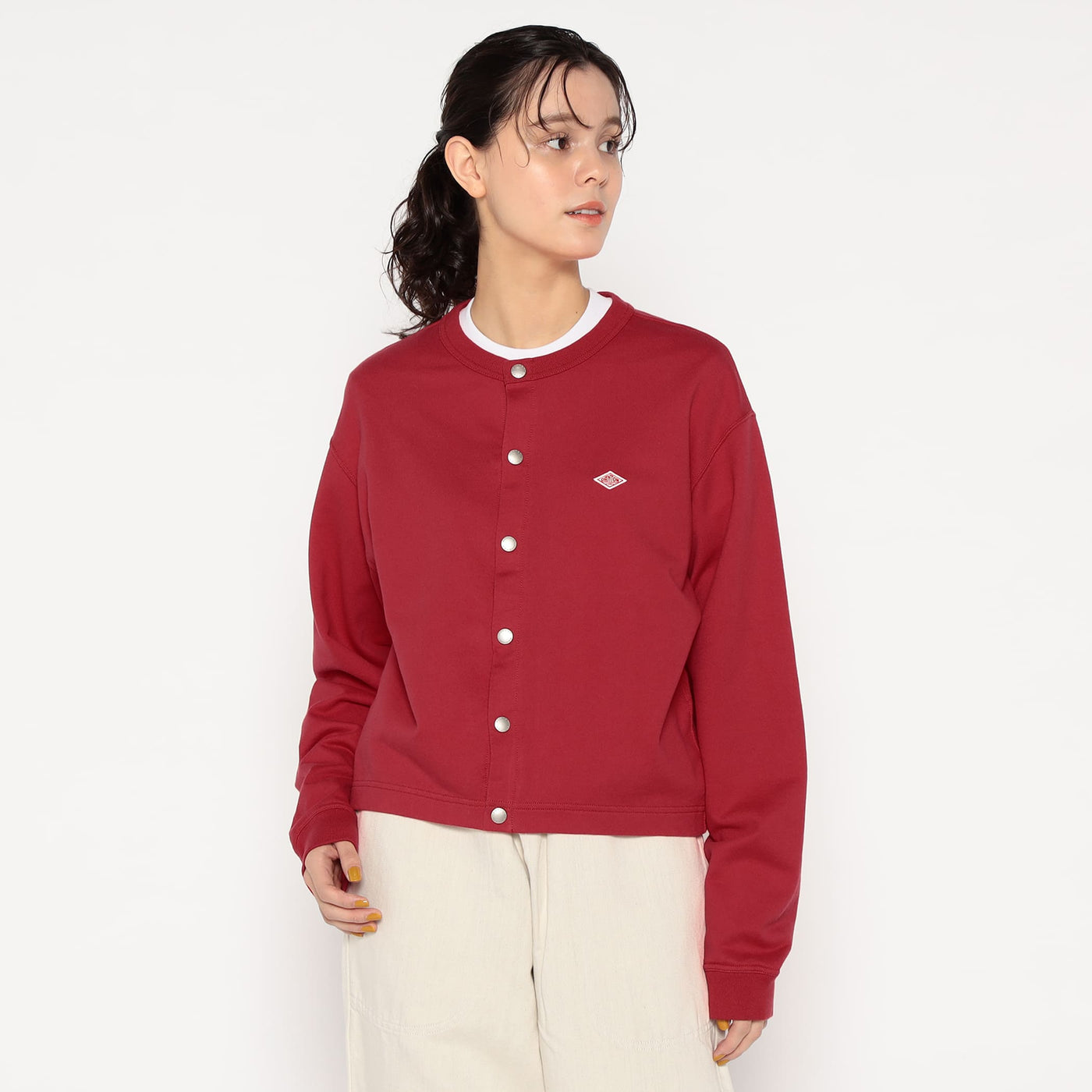 WOMEN'S COTTON TERRY CREW NECK CARDIGAN