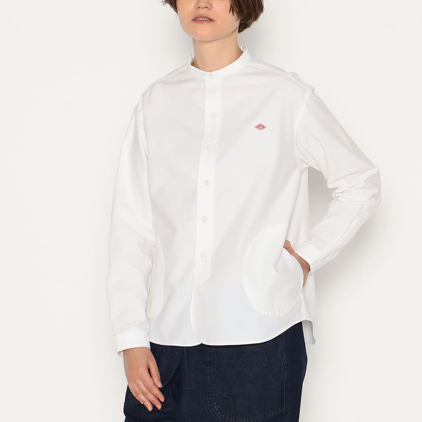 WOMEN'S OXFORD BAND COLLAR SHIRT PLAIN