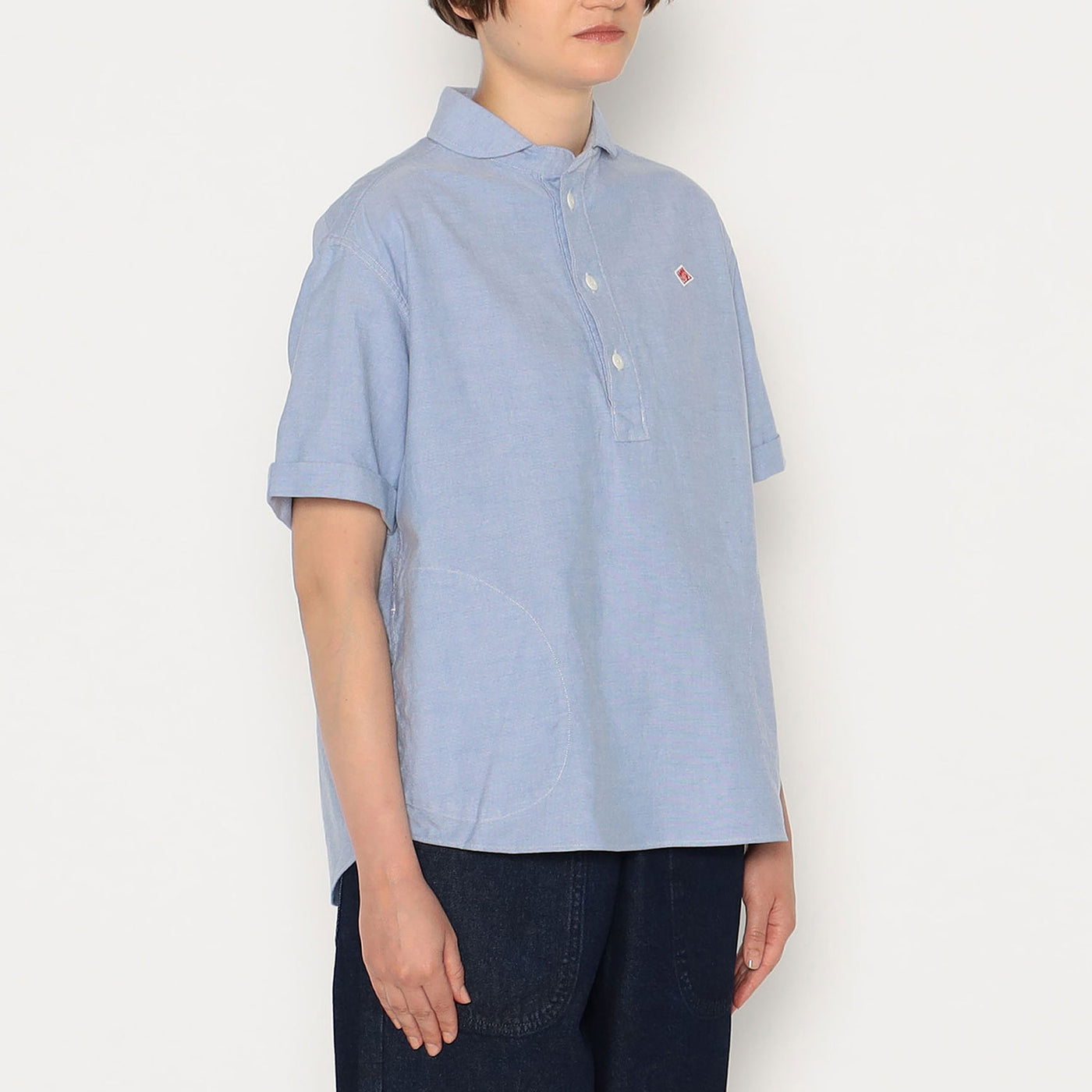 WOMEN'S OXFORD ROUND COLLAR SHORT SLEEVE PULLOVER SHIRT PLAIN