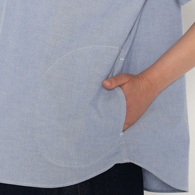 WOMEN'S OXFORD ROUND COLLAR SHORT SLEEVE PULLOVER SHIRT PLAIN