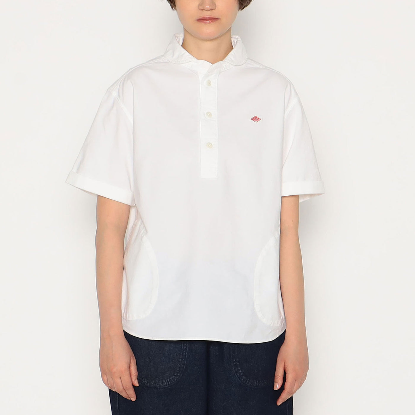 WOMEN'S OXFORD ROUND COLLAR SHORT SLEEVE PULLOVER SHIRT PLAIN
