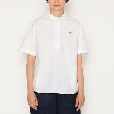 WOMEN'S OXFORD ROUND COLLAR SHORT SLEEVE PULLOVER SHIRT PLAIN