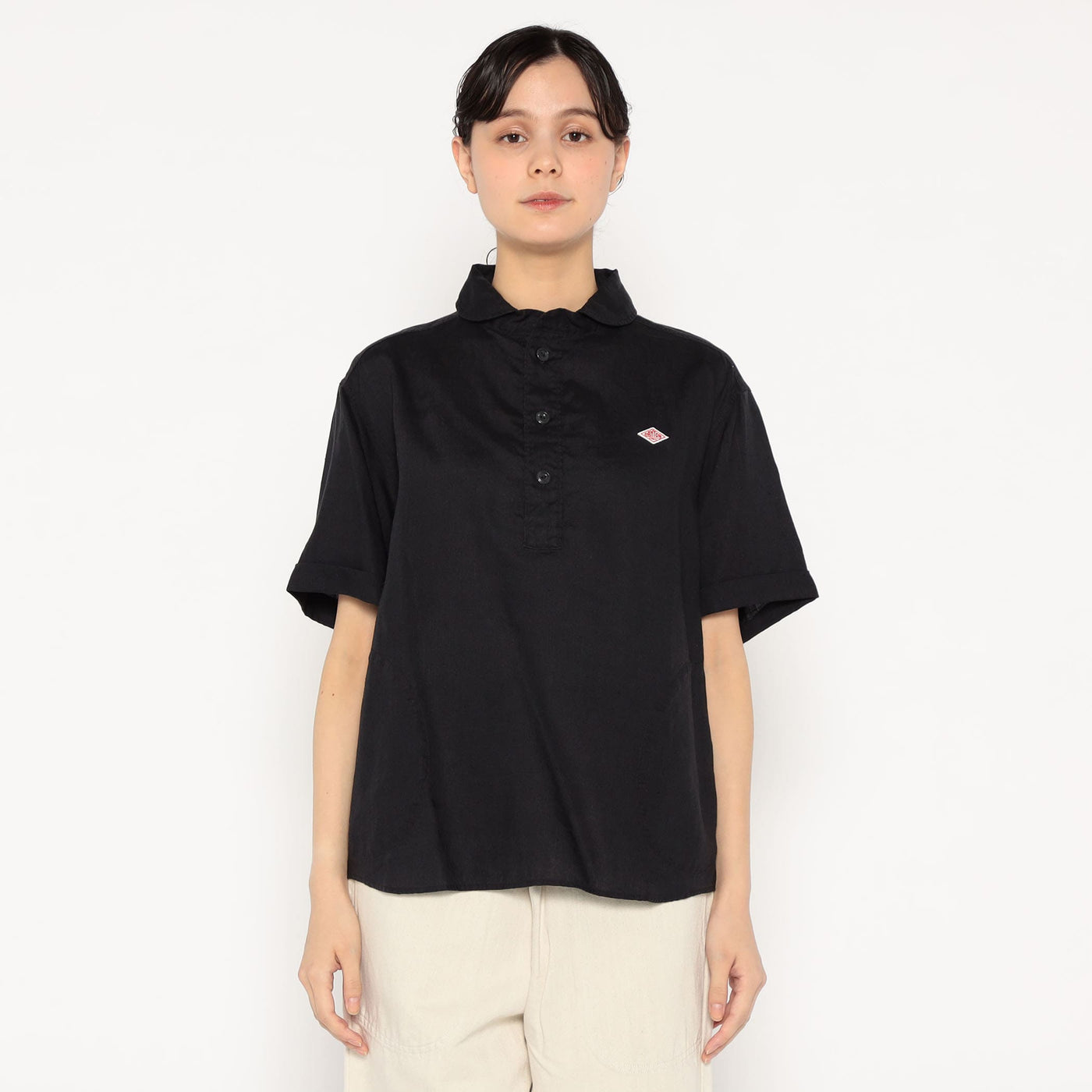 WOMEN'S LINEN ROUND COLLAR SHORT SLEEVE PULLOVER SHIRT