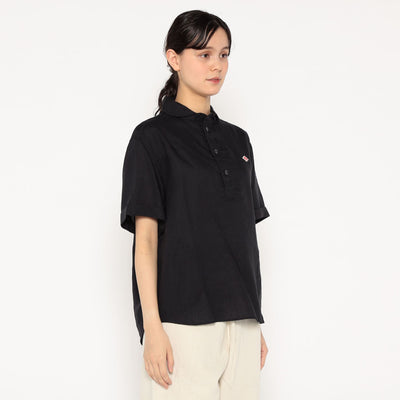 WOMEN'S LINEN ROUND COLLAR SHORT SLEEVE PULLOVER SHIRT