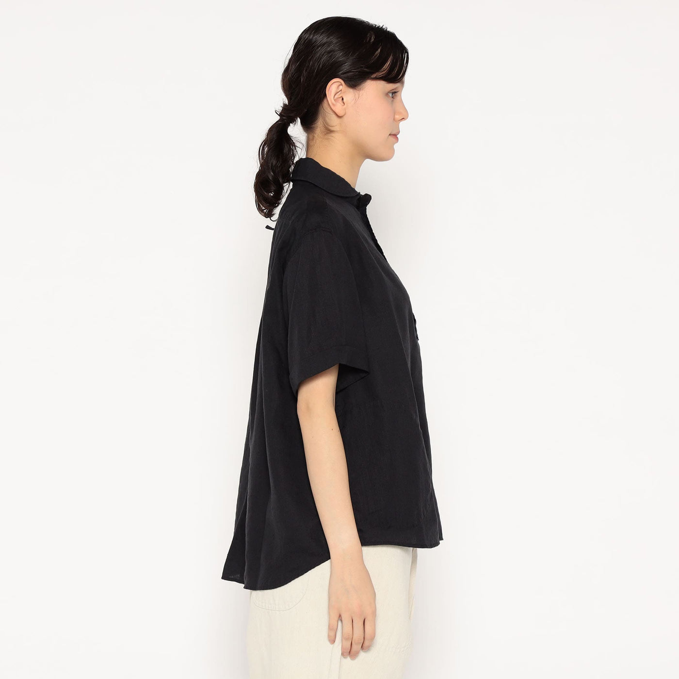 WOMEN'S LINEN ROUND COLLAR SHORT SLEEVE PULLOVER SHIRT
