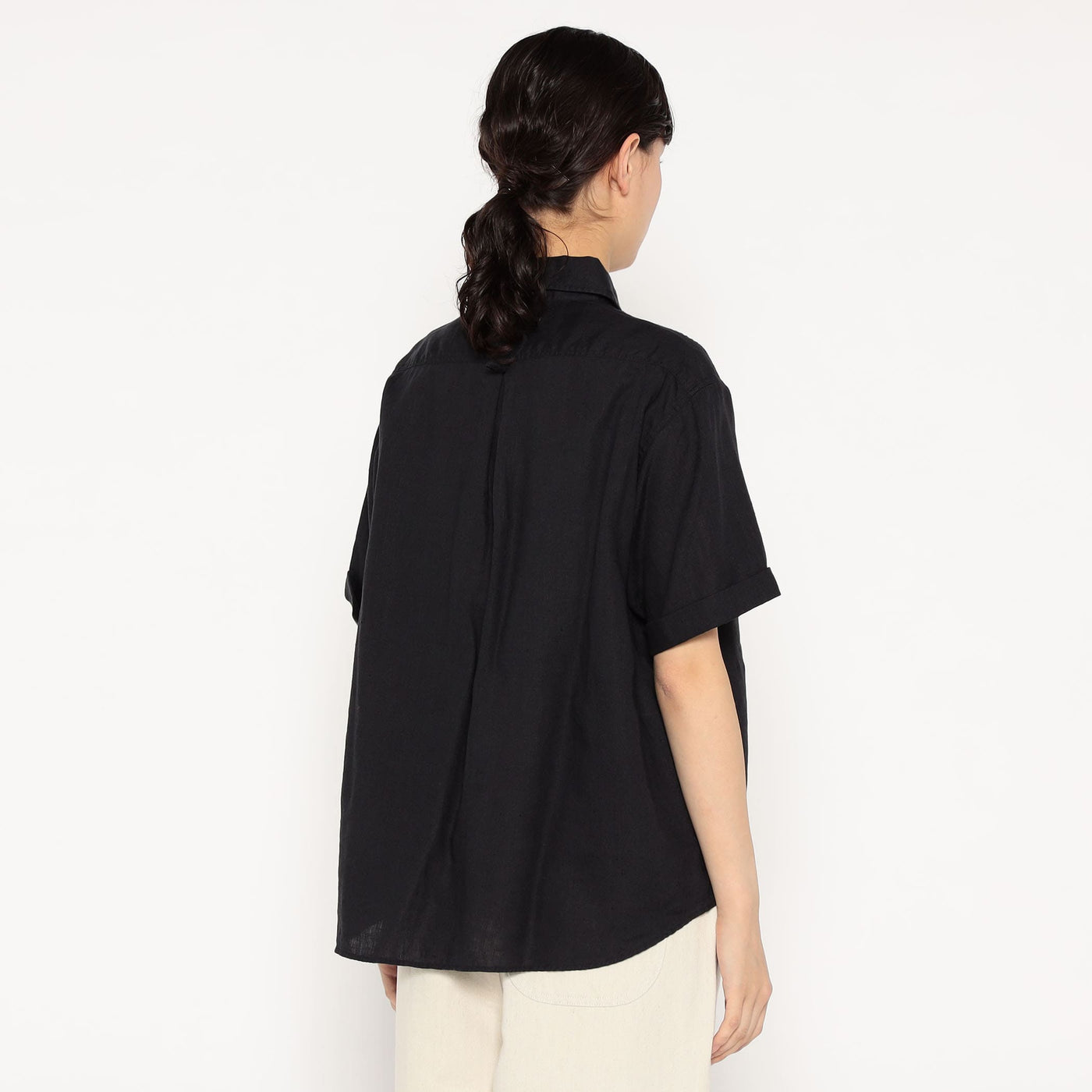 WOMEN'S LINEN ROUND COLLAR SHORT SLEEVE PULLOVER SHIRT