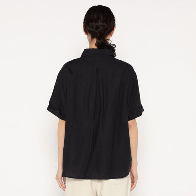 WOMEN'S LINEN ROUND COLLAR SHORT SLEEVE PULLOVER SHIRT