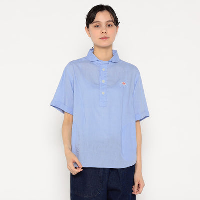 WOMEN'S LINEN ROUND COLLAR SHORT SLEEVE PULLOVER SHIRT