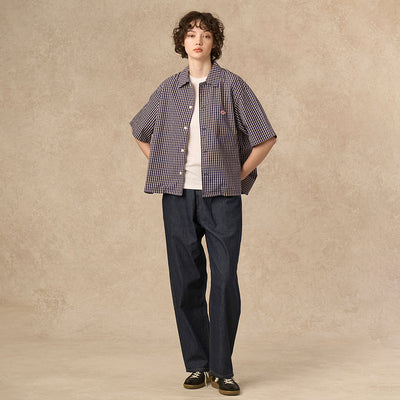 WOMEN'S COTTON POPLIN HALF SLEEVE SHIRT PLAID