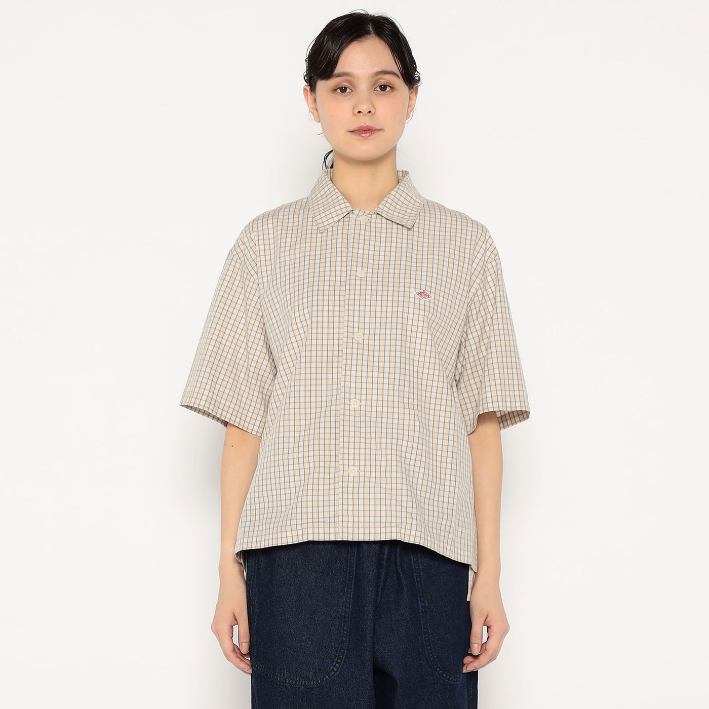 WOMEN'S COTTON POPLIN HALF SLEEVE SHIRT PLAID