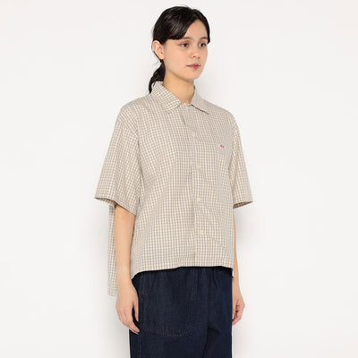 WOMEN'S COTTON POPLIN HALF SLEEVE SHIRT PLAID