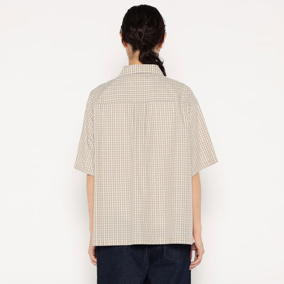WOMEN'S COTTON POPLIN HALF SLEEVE SHIRT PLAID