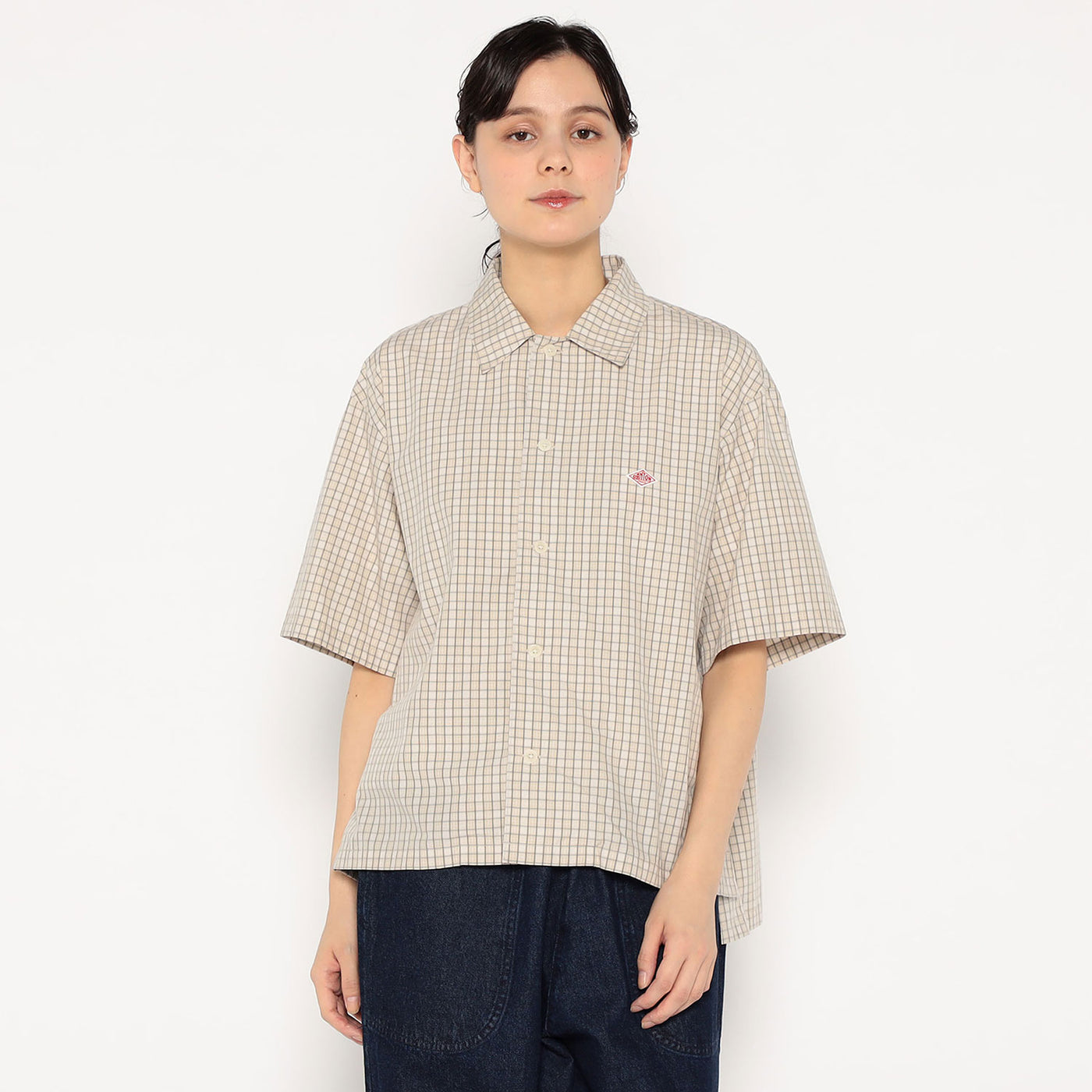 WOMEN'S COTTON POPLIN HALF SLEEVE SHIRT PLAID