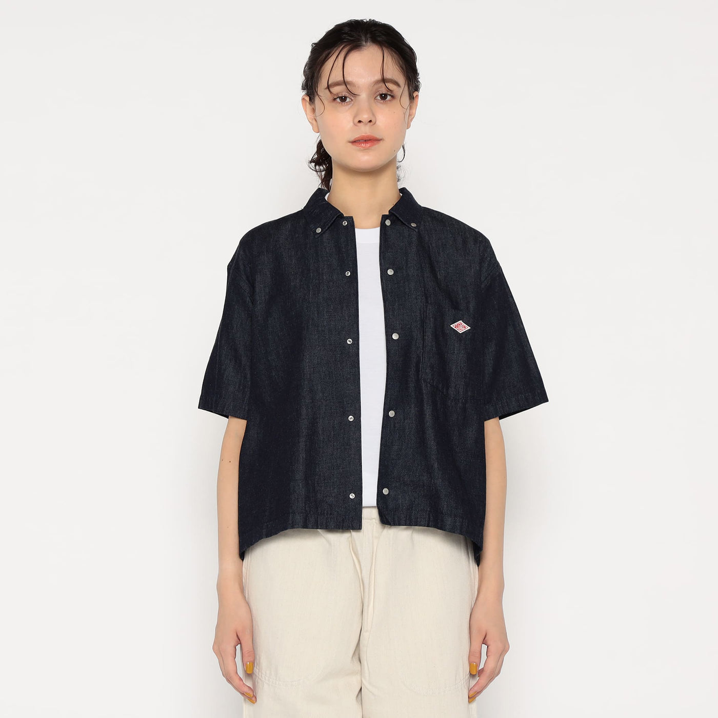 WOMEN'S DENIM DUNGAREE SHORT SLEEVE B.D SHIRT