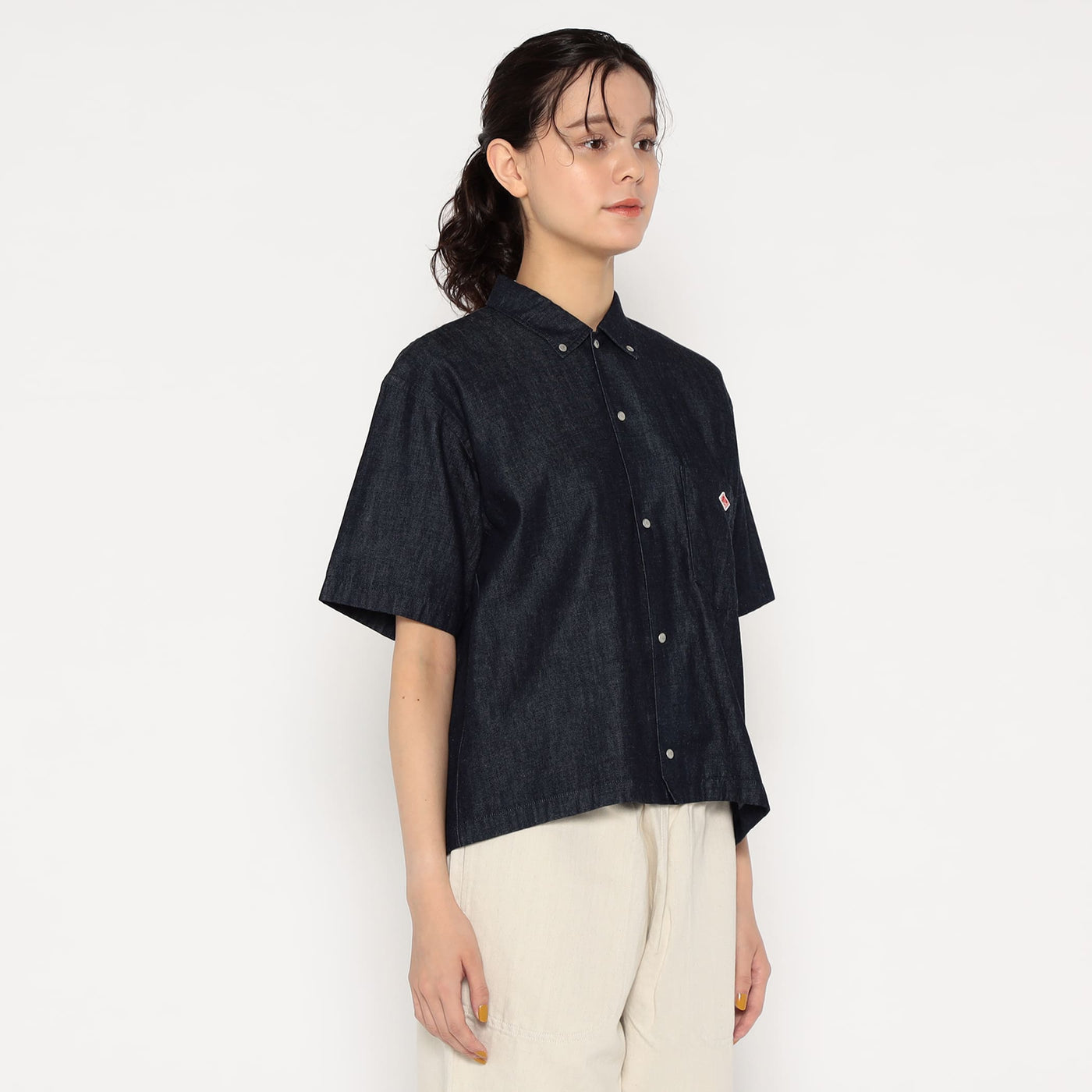 WOMEN'S DENIM DUNGAREE SHORT SLEEVE B.D SHIRT