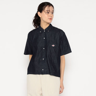 WOMEN'S DENIM DUNGAREE SHORT SLEEVE B.D SHIRT