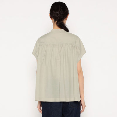 WOMEN'S COTTON LINEN SLUB SLEEVELESS SHIRT