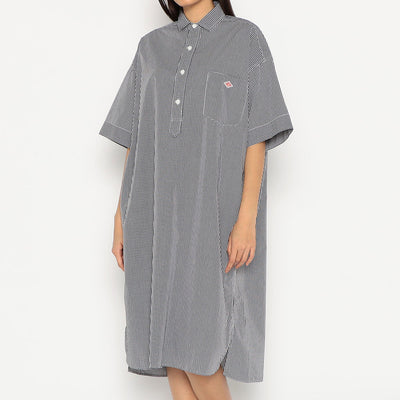 WOMEN'S COTTON POPLIN PULLOVER SHIRT DRESS PLAID