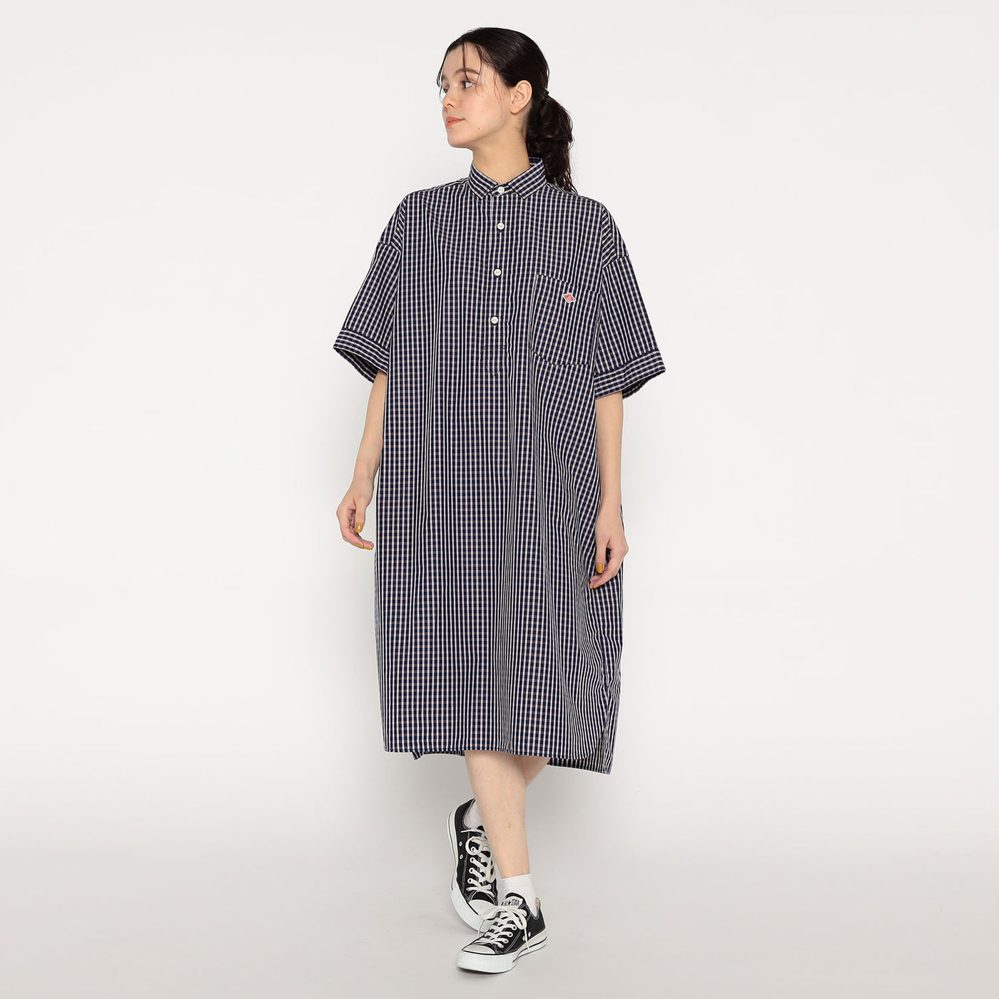 WOMEN'S COTTON POPLIN PULLOVER SHIRT DRESS PLAID