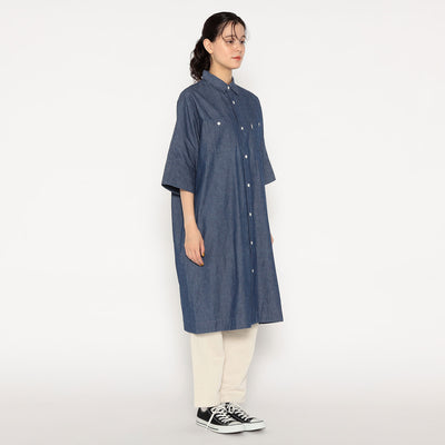 WOMEN'S COTTON CHAMBRAY WORK SHIRT DRESS