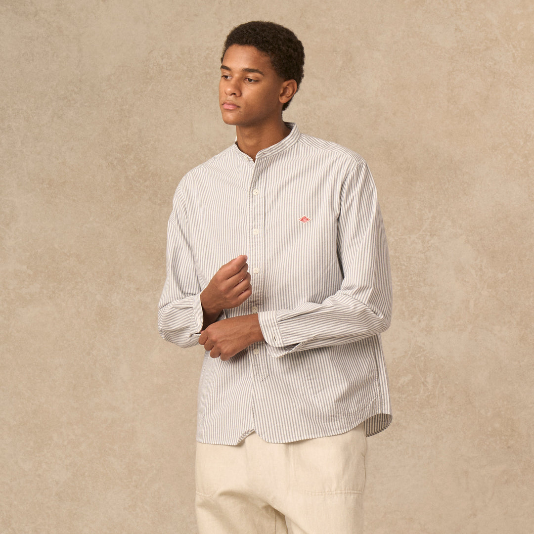 DANTON MEN'S OXFORD BAND COLLAR SHIRT PATTERN