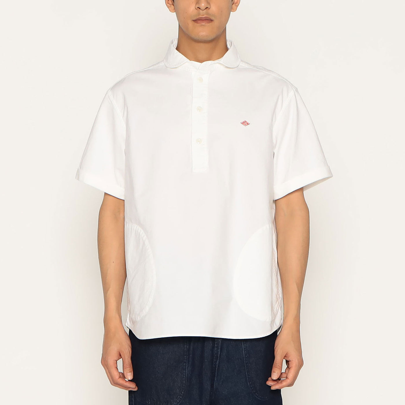 MEN'S OXFORD ROUND COLLAR SHORT SLEEVE PULLOVER SHIRT PLAIN